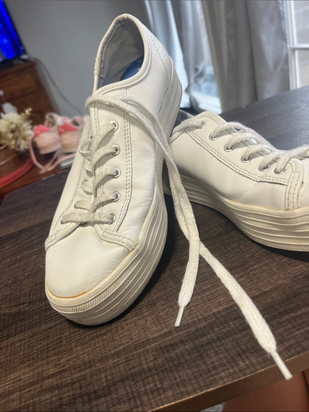 Keds White Leather Sneakers with Blue Insole